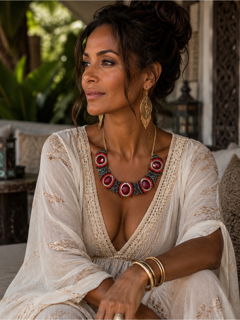 🎈HP🥳🎉 Boho Glam Woven Statement Necklace Red Crystal Bib Collar